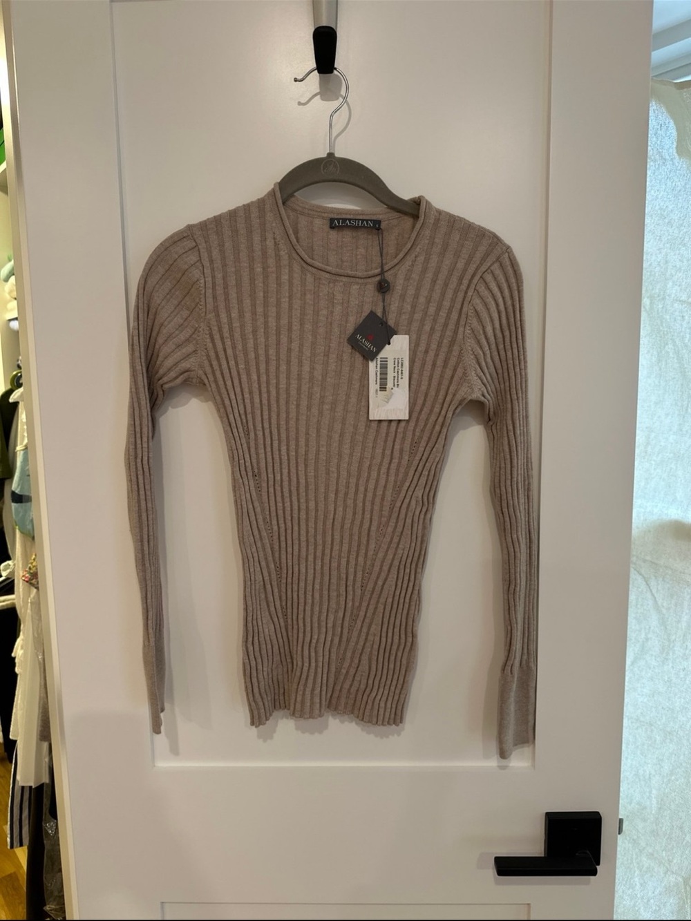 Alashan Taupe Ribbed Crewneck Sweater
